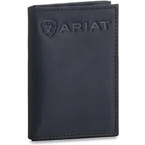 ARIAT Men's Black Leather Trifold Wallet with Embossed Logo