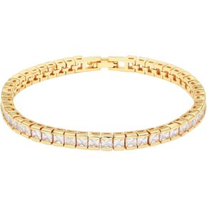 Lavencious AAA Cubic Zirconia Princess Cut 4MM Tennis Bracelet 7" Length + 1" Extension for Women Bridal Party Jewelry (Gold Clear)