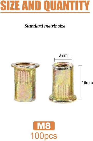 Keadic 150Pcs M6 Metric Zinc Plated Carbon Steel Rivet Nut Flat Head Threaded Insert Nutsert Kit (M6) in Kuwait