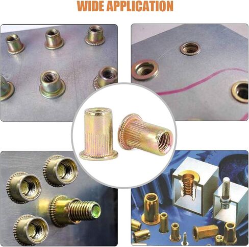 Keadic 150Pcs M6 Metric Zinc Plated Carbon Steel Rivet Nut Flat Head Threaded Insert Nutsert Kit (M6) in Kuwait