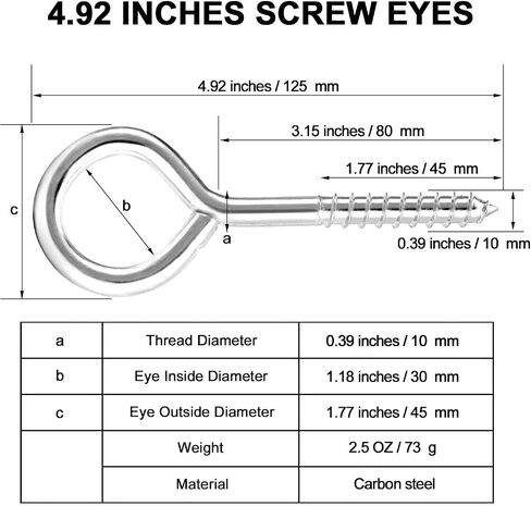 YGAOHF 5 Inch Eye Hooks Screw in Heavy Duty, 500LBS Capacity, Large Stainless Steel Eye Hooks for Hanging, Rust-Proof Black Eye Bolts for Indoor & Outdoor Heavy-Duty Applications in Saudi Arabia