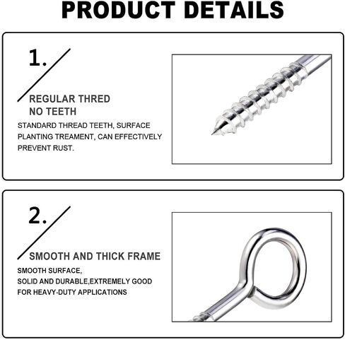 YGAOHF 5 Inch Eye Hooks Screw in Heavy Duty, 500LBS Capacity, Large Stainless Steel Eye Hooks for Hanging, Rust-Proof Black Eye Bolts for Indoor & Outdoor Heavy-Duty Applications in Saudi Arabia