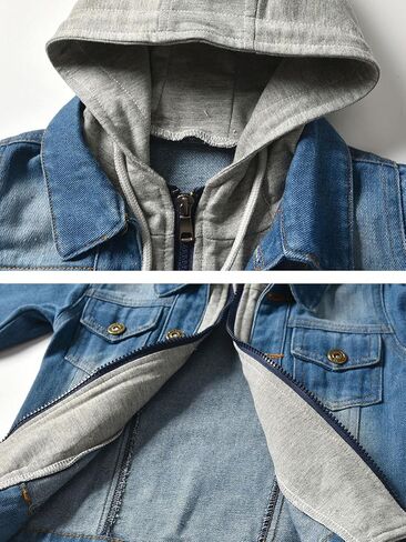 DOINLINE Boys Jean Jacket Kids Hooded Denim Jackets Zipper Outerwear Coat in Kuwait