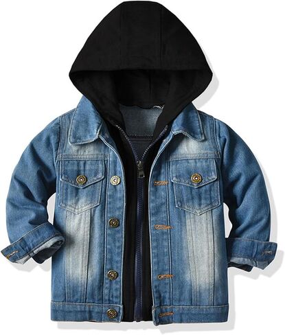 DOINLINE Boys Jean Jacket Kids Hooded Denim Jackets Zipper Outerwear Coat in Kuwait