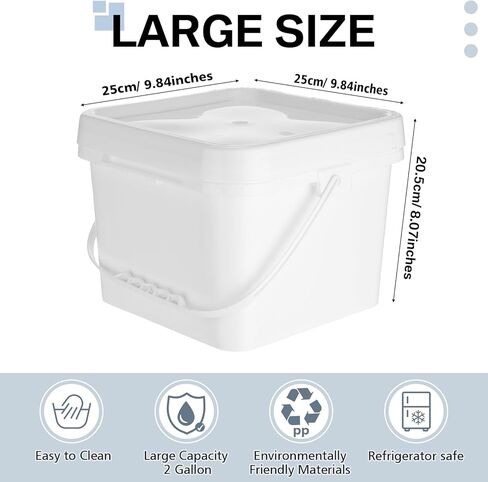 دلو بلاستيكي مربع سعة 2 جالون 68 مل من ميفوسي، دلو بلاستيكي ابيض بمقابض لحفظ الطعام مع غطاء، دلو صناعي لتخزين الطلاء، 10 قطع in Kuwait