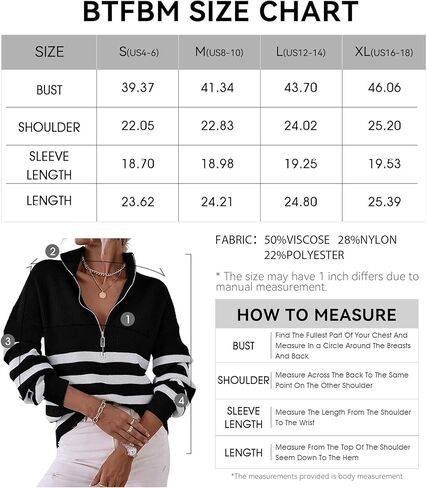 BTFBM Women 2023 Casual Long Sleeve Zip Striped Pullover Sweaters V Neck Collar Ribbed Knit Fall Winter Slouchy Jumpers in Kuwait