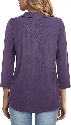 Vivilli Womens Tops Dressy Casual 3/4 Length Sleeve V Neck Shirts and Blouses Zipper Collar Women Polo Shirts in Kuwait