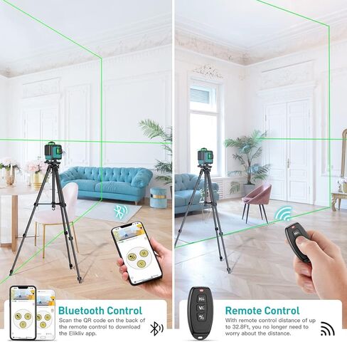مستوى الليزر Elikliv 360 مستوى ذاتي التسوية، 3x360 ثلاثي الأبعاد خط متقاطع أخضر أداة خط مستوى الليزر لبناء تعليق الصور، مستوى ليزر على الحائط في الهواء الطلق، IP54 مقاوم للماء، قابل لإعادة الشحن، حامل مغناطيسي in Kuwait