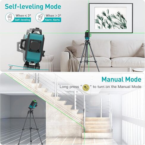 مستوى الليزر Elikliv 360 مستوى ذاتي التسوية، 3x360 ثلاثي الأبعاد خط متقاطع أخضر أداة خط مستوى الليزر لبناء تعليق الصور، مستوى ليزر على الحائط في الهواء الطلق، IP54 مقاوم للماء، قابل لإعادة الشحن، حامل مغناطيسي in Kuwait