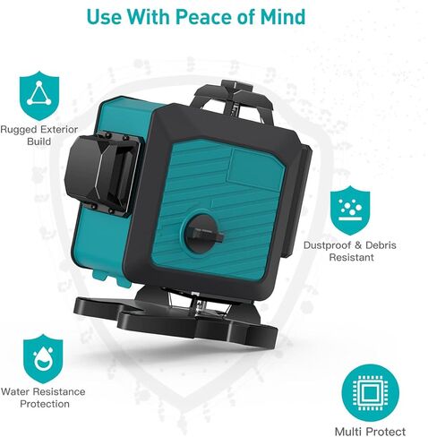 مستوى الليزر Elikliv 360 مستوى ذاتي التسوية، 3x360 ثلاثي الأبعاد خط متقاطع أخضر أداة خط مستوى الليزر لبناء تعليق الصور، مستوى ليزر على الحائط في الهواء الطلق، IP54 مقاوم للماء، قابل لإعادة الشحن، حامل مغناطيسي in Kuwait