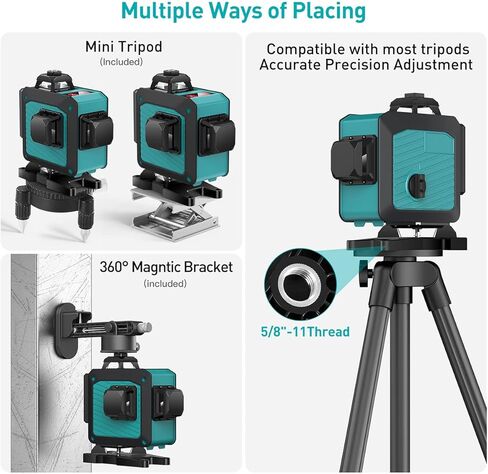 مستوى الليزر Elikliv 360 مستوى ذاتي التسوية، 3x360 ثلاثي الأبعاد خط متقاطع أخضر أداة خط مستوى الليزر لبناء تعليق الصور، مستوى ليزر على الحائط في الهواء الطلق، IP54 مقاوم للماء، قابل لإعادة الشحن، حامل مغناطيسي in Kuwait
