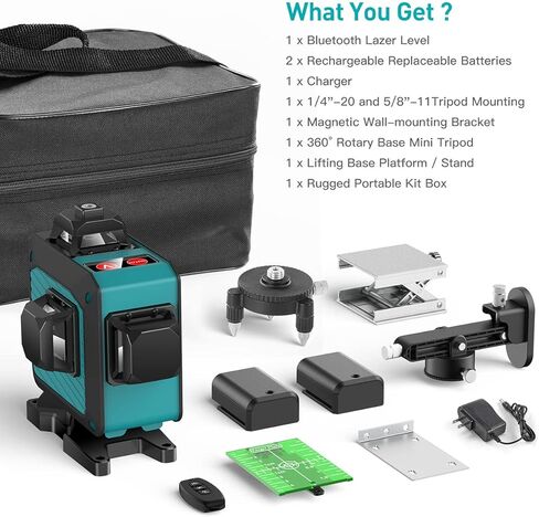 مستوى الليزر Elikliv 360 مستوى ذاتي التسوية، 3x360 ثلاثي الأبعاد خط متقاطع أخضر أداة خط مستوى الليزر لبناء تعليق الصور، مستوى ليزر على الحائط في الهواء الطلق، IP54 مقاوم للماء، قابل لإعادة الشحن، حامل مغناطيسي in Kuwait