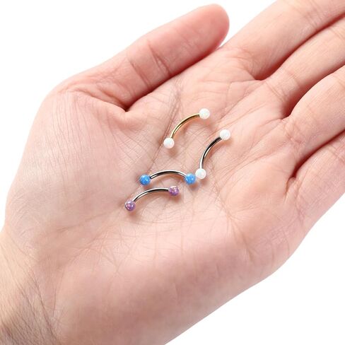 GAGABODY Eyebrow Jewelry 16g G23 Titanium Eyebrow Piercing Jewelry Curved Barbell 16g Belly Button Ring 6mm-12mm Cartilage Earring Labret Stud 16g Belly Rings Navel Rings Eyebrow Piercings Opal Ball in Kuwait