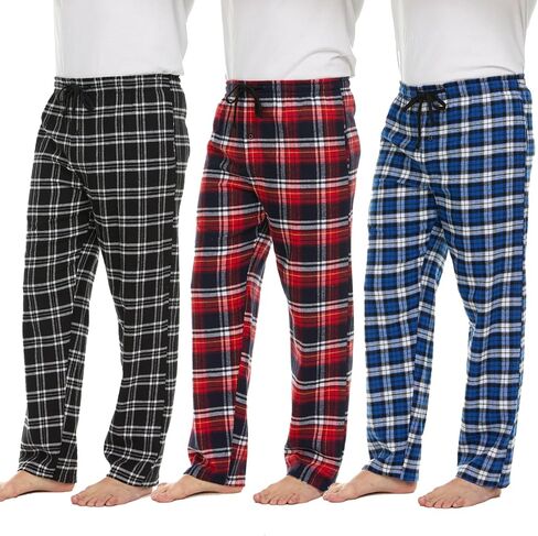 Pajama Pants for Men - 3 Pack Pajama Bottoms - Cotton Blend Flannel Plaid Lounge Pants, Comfortable PJ Pants in Kuwait