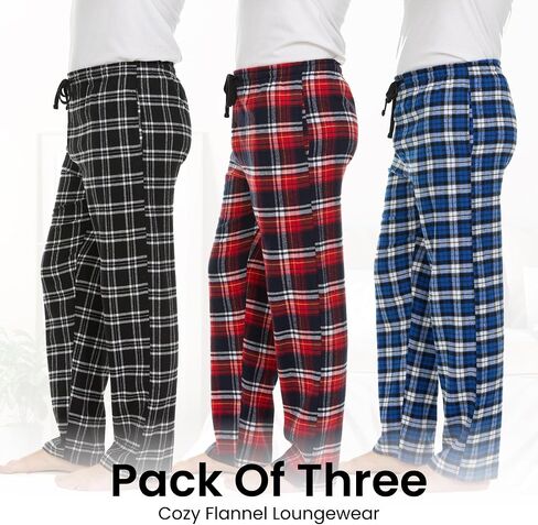 Pajama Pants for Men - 3 Pack Pajama Bottoms - Cotton Blend Flannel Plaid Lounge Pants, Comfortable PJ Pants in Kuwait