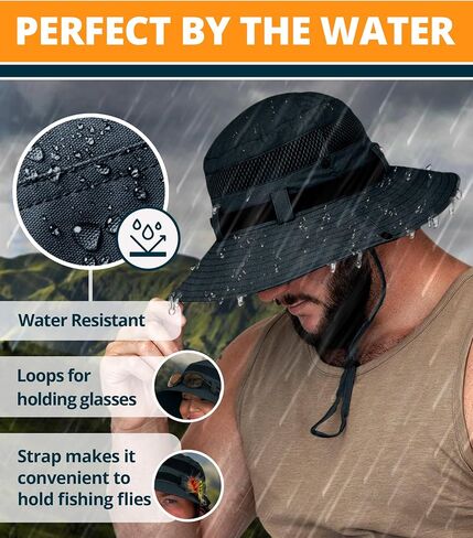 GearTOP Sun Hat Boonie Hat - قبعة دلو واسعة الحواف للرجال والنساء - عامل حماية من الأشعة فوق البنفسجية، مقاومة للماء in Kuwait