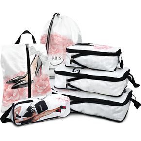6 Pcs Compression Packing Cubes Travel for Suitcases, Luggage Organizer Nylon Washable Storage Bags Set - Packaging Cubes for Backpack Travel Perfect for Women Clothes Carry-Ons and Storage