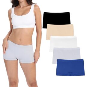 Ruxia Women's Seamless Boyshort Panties Nylon Spandex Underwear Stretch Boxer Briefs Pack of 5