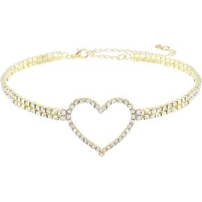 JAKAWIN Rhinestone Choker Necklace Heart Necklaces Fashion Crystal Chokers Vintage Neck Chain for Women and Girls