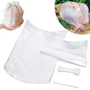 Poultry Shrink Bags, 50Pack Turkey Heat Shrink Wrap, Brining Bags BPA Free Freezer Safe, Heat Dip Shrinking Bags for Chickens, Rabbits, with 100 Heat-Resistant Zip Ties, a Silicone Straw (20’’×13.5’’)