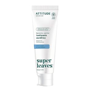 ATTITUDE Fluoride-Free Toothpaste, Plant- and Mineral-Based Ingredients, Vegan, Cruelty-Free and Sugar-Free, Fresh Breath, Peppermint, 4.2 Oz (16740)