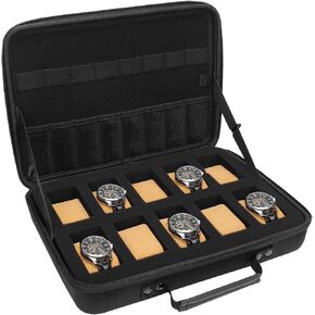 MOSISO Watch Box, 10 Slots Watch Display Organizer Storage Case for Men, Portable Watch Box Organizer with Handle Fits Watches up to 45mm, Black