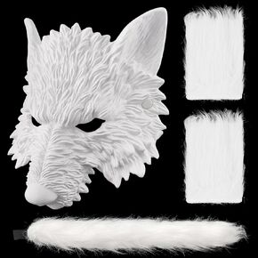 Exlinonline Werewolf Wolf Costume For Women Men Adult Kids With Big Bad Wolf Ears Tails Glove and Mask For Halloween