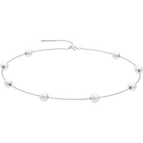 Pearl Vibe AAA+ Quality Freshwater Pearls Necklace for Women | 6.5-7mm Round White Pearls with 925 Sterling Silver Chain - 18-19 inch Triple Strand Pearl Necklace