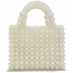 DJBM Women Handmade Beaded Handbag Bucket Handbag Pearl Clutch Bag for Party Wedding