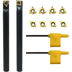 Hunricho 14PCS 1/2in12mm Shank Indexable Lathe Tool Holder Bit Set Boring bar S12M-SCLCR09 SNL0013M16 with Indexable Carbide Turning Insert CCMT09T304 CCMT32.51 External Threading Inserts 16ER AG60