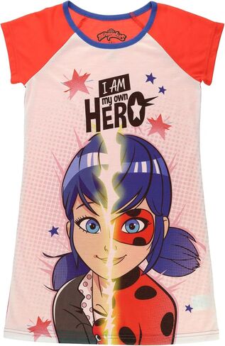 Miraculous Ladybug Pajamas for Girls Nightgown and Slipper Set, Short Sleeve Dorm Shirt, Red/White, Size 7/8 in Saudi Arabia