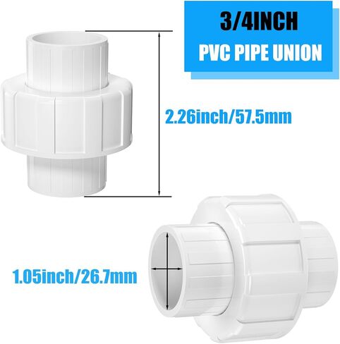 8PCS 1/2Inch PVC Union Coupling, Furniture Grade PVC Union Pipe Fittings with EPDM O-Ring, White Slip PVC Union Coupling Adapter Schedule 40 for Irrigation, Pool & Spa System, indoor Plumbing Project in Saudi Arabia