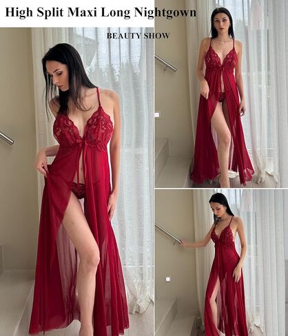 Avidlove ملابس داخلية نسائية دانتيل بيبي دول فتحة عالية ماكسي طويل فستان الأمومة لالتقاط الصور in Kuwait