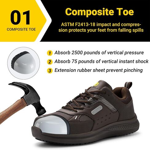 FitVille Extra Wide Work Shoes for Men Composite Steel Toe Slip Resistant Work Shoes Waterproof Lightweight-SteelCore in Kuwait
