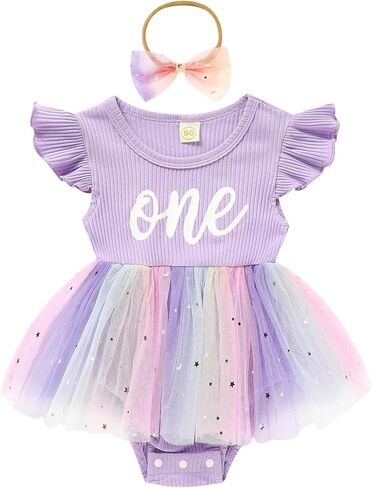 GRNSHTS Baby Girl 1st Birthday Outfits Ribbed Tulle Romper Princess Cake Smash Photo Shoot Clothes+Headband in Saudi Arabia