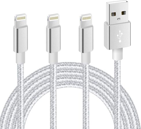 Ximytec iPhone Charger Cable [Mfi-Certified] 3Pack 10ft Nylon Braided High Speed USB Charging Cord Compatible with iPhone 12/11/XS/XR/X/8/7/6/5/iPad-SilverGray in Saudi Arabia