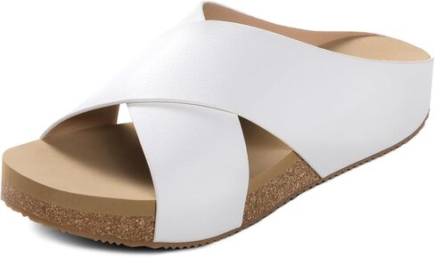 DREAM PAIRS Women's Slide Sandals Slip On Flat Shoes | Platform Open Toe Comfortable Summer Cute Cross Flat Sandals For Summer in Saudi Arabia