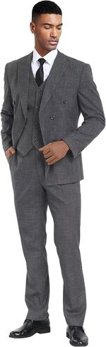 Fesenbo Mens Suits 3 Piece Plaid Slim Fit Tuxedo Double Breasted Prom Dress Suits Men Jackets Blazer Vest and Pants with Tie in Kuwait