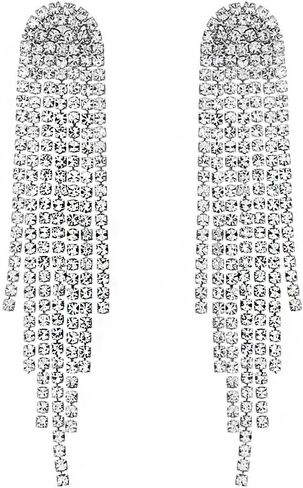 SELOVO Rhinestone Crystal Tassel Long Sparkle Dangle Earrings 2.8"/3.3" Wedding Party Dangling Earrings in Kuwait