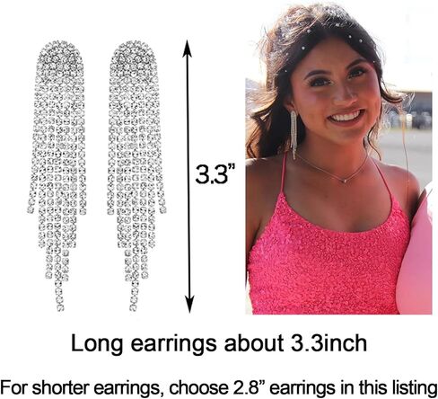 SELOVO Rhinestone Crystal Tassel Long Sparkle Dangle Earrings 2.8"/3.3" Wedding Party Dangling Earrings in Kuwait