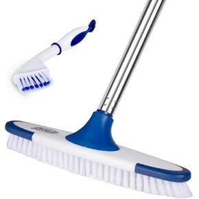 ITTAHO Scrub Brush with Long Handle,Grout Cleaner Brush and Small Cleaning Brush Set for Scrubbing Tile Marble Stone Bathroom Patio Garage Deck Floor Brush Cleaning