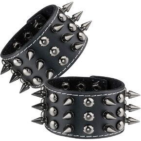 Eigso PU Leather Spikes Studded Bracelets for Men Women Wide Retro Punk Gothic Cuff Wristbands for Man Woman
