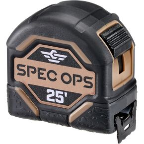 Spec Ops Tools 25-Foot Tape Measure, 1 1/8" Double-Sided Blade, Military-Grade Composite Case, 3% Donated to Veterans,