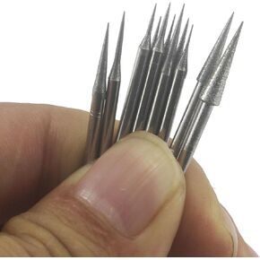 𝐋𝐮𝐨 𝐤𝐞 10 Pcs Cone Shape Diamond Burr Set, 3/32'' Shank Diamond Mounted Stone Carving Bits for Rotary Tools