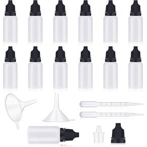 Uiifan 12 Pcs 30ml Plastic Squeezable Dropper Bottle Small Empty Liquid Dropper with Screw Cap Portable Eye Dropper Bottle with 2 Funnels 2 3ml Droppers for Eye Drops Oils Saline Essence, White