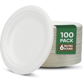 TaidMiao Paper Plates 9 Inches, 100 Pack Disposable Plates For Party – 100% Compostable Plates, Water & Oil Proof Paper Plates, Microwavable Paper Plates Bulk - White