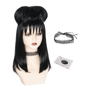 Miss U Hair Short Wavy Brown 70's Wigs for Men with Glasses Fake Teeth Halloween Party Wig Set