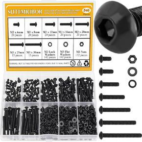 Sutemribor M3 M4 M5 Alloy Steel Socket Cap Screws Hex Head Bolt Nuts Assortment Kit (560 PCS)