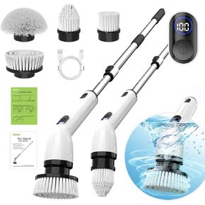 TUYU Electric Spin Scrubber with 7 Replaceable Brush Heads, 2023 New Cordless Cleaning Brush, Adjustable Extension Handle Electric Cleaning Brush for Bathroom, Tub, Tile