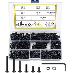 1500 Pcs Flat Head Hex Socket Head Cap Screws Bolts and Nuts and Washers Assortment Kit, M2 M3 M4 M5 Alloy Steel Countersunk Head Screws Nuts and Bolts and Flat Washers Set